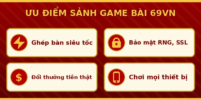 Ưu điểm sảnh game bài 69VN ghép bàn nhanh bảo mật RNG
